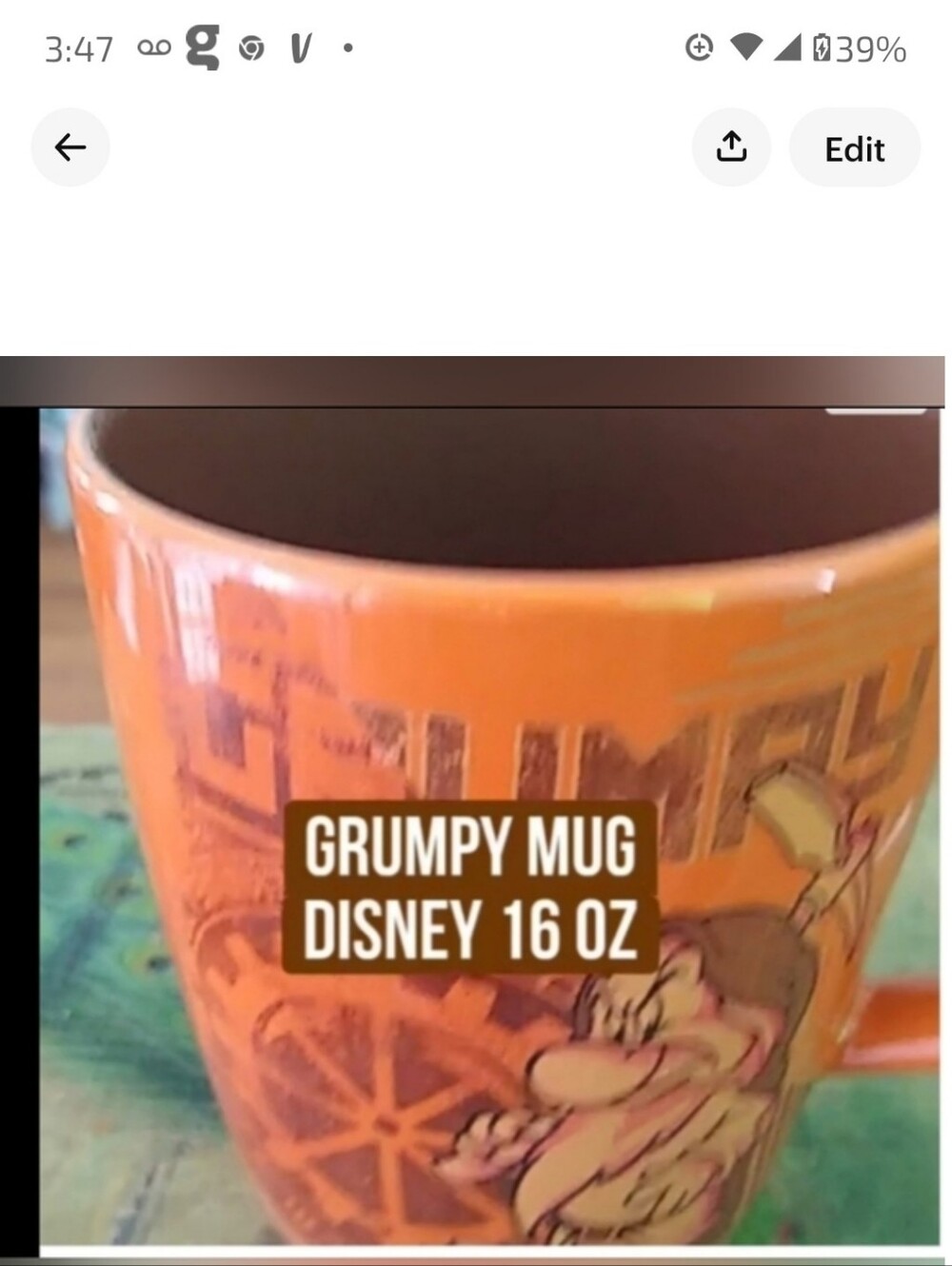 Disney Grumpy Miners & Axe Orange Glazed Ceramic BrownMug - 16 oz